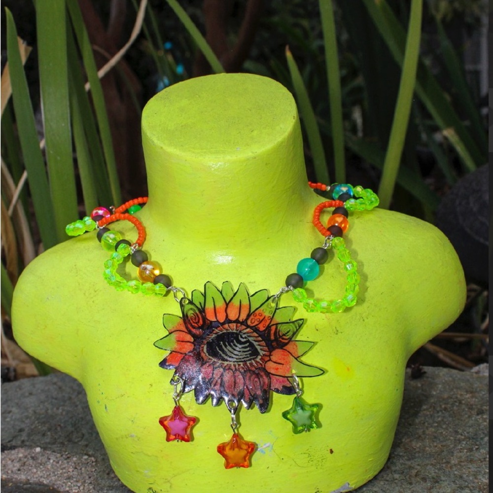 Colorful Beaded Necklace with Star Charms